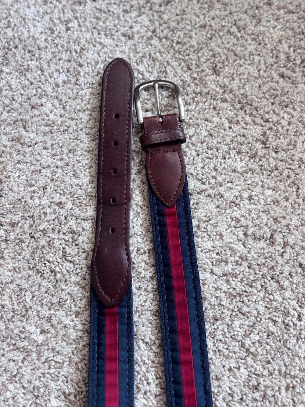 The Belted Cow Classic Stripe Club Belt 40/100 Canvas Leather Trim Brass Buckle